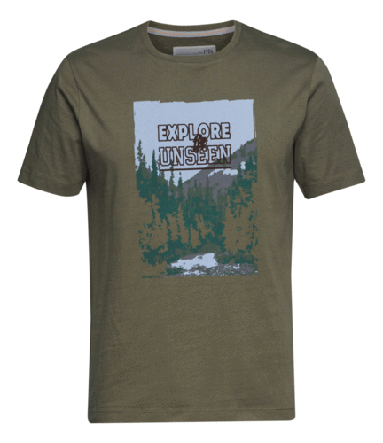 STIHL T-Shirt EXPLORE mit großflächigem Print in grün und braun